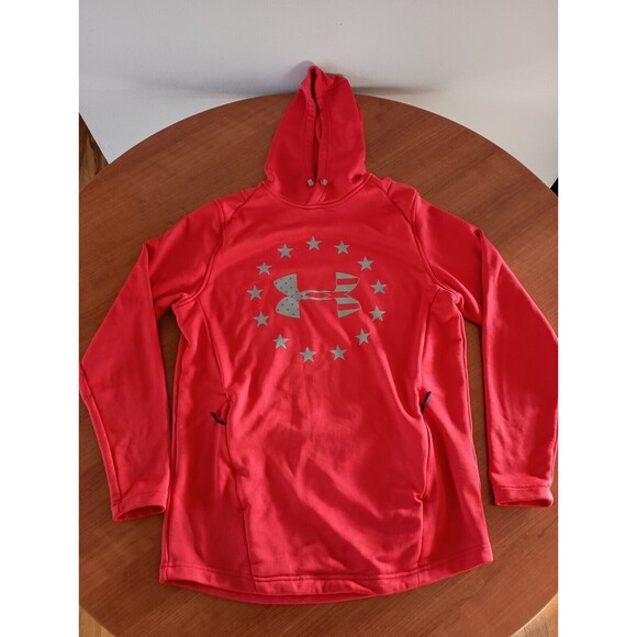 Under Armour Hoodie Sweatshirt Mens Medium Red Fleece Lined Polyester Logo Sport - Picture 1 of 8